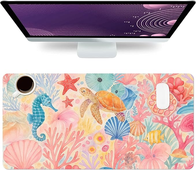 Large Mouse Pad, Pink Coral Desk Mat for Desktop, Women Girls Flowers PU Leather Waterproof Desk Pad, Computer PC Laptop Protector Gaming Mouse Pads for School Office Home 31.5" x 15.7"