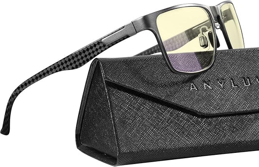 ANYLUV Carbon Fiber Reading Glasses for Men Women, Blue Light Blocking Computer Readers, Anti Glare Spring Hinge