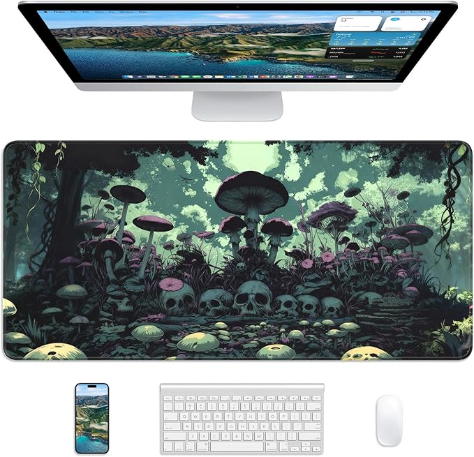 XL Gaming Mouse Pad, 31.5x15.7'' Large Desk Mat with Anti-Slip Rubber Base & Stitched Edges for Gaming, Office, Home - Gloomy Cemetery