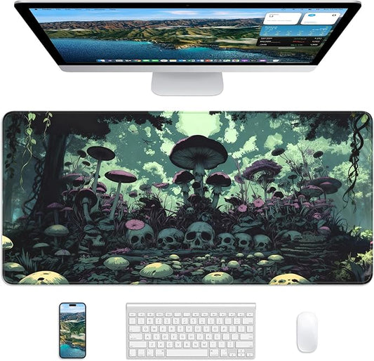 XL Gaming Mouse Pad, 31.5x15.7'' Large Desk Mat with Anti-Slip Rubber Base & Stitched Edges for Gaming, Office, Home - Gloomy Cemetery