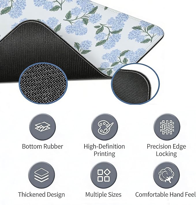 Blue Desk Mat, Hydrangea Mouse Pad Flroal Desk Matt for Desktop, Blue and White Extra Long Desks Mat Aesthetic Hydrangea Gifts Office Accessories for Women 31.5x11.8
