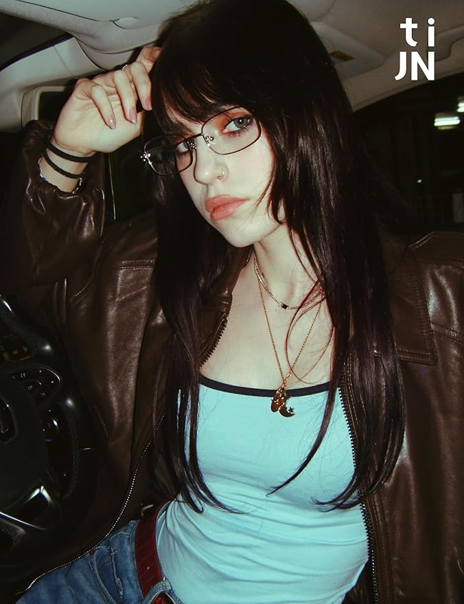 TIJN Blue Light Blocking Glasses for Woman Men, Square Acetate Metal Frame Eye Glasses for Cosplay & Anime Girl, Rin