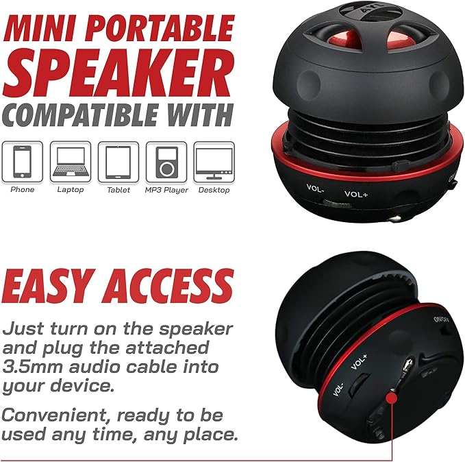 AYL Portable Bluetooth Speakers Mini Speaker, Ideal Beach Accessories, Unisex Gifts, Black, Perfect for Laptop, MP3, iPhone, iPad, Parlante, Gender Neutral Gifts for Adults with 3.5mm Aux Input