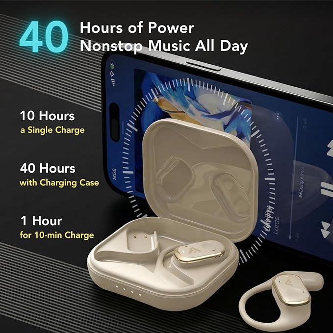 Joy Open-Ear Headphones, Wireless Bluetooth 5.4 Earbuds, Over-Ear Around-Ear Earhook, Sports Fit for Running & Workouts, ENC Clear Calls, HD Sound, App EQ, 40H Battery, IPX4 Sweatproof, Beige