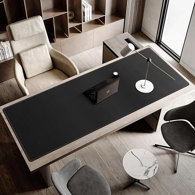 MAIDERN 67”x 27.5” Leather Desk Mat XXL, Large Desk Pad, Reversible Cork & Leather Large Mouse pad for Desk, Waterproof Computer Desk Mat for Gaming Home Office (Black)