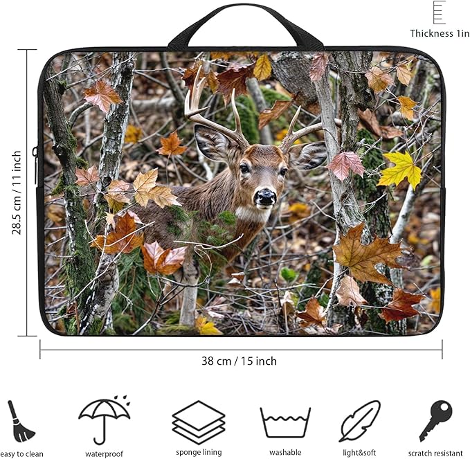 Laptop Sleeve Bag with Handle Computer Protective Soft Cover Case for 14 Inch 13 Inch Laptop,Deer in Forest