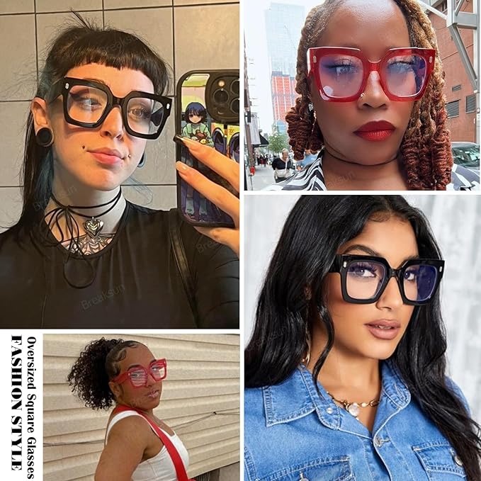 Breaksun Fashion Oversized Blue Light Blocking Glasses for Women Men Trendy Big Square Frame Computer Eyeglasses