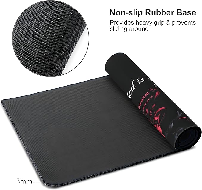 Floral Aesthetic Rose Gaming Mouse Pad, Black Red Gothic Desk Mat with Anti-Slip Base & Stitched Edges, Office & Home Desk Decor for Women, 35.4" x 15.7" in Computer Desktop Mat