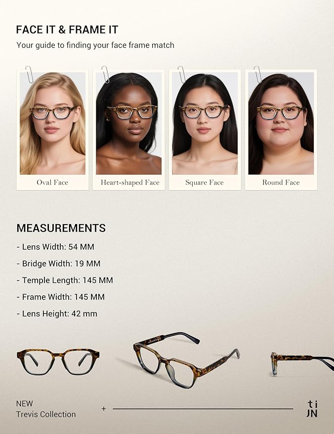 TIJN Blue Light Blocking Glasses, Anti Eyestrain UV Protection, TR90 Square Frame Glasses Chic Preppy Look for Women and Men