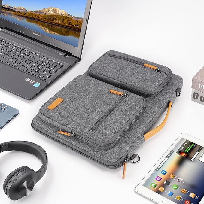 DOMISO 15.6 inch Laptop Case Sleeve Protective Cover Compatible with MacBook Pro 16 M4 M3 M2/Pro Max,15.6-16 inch HP Dell ASUS Lenovo Chromebook,Waterproof Computer Bag with Shoulder Strap,Grey