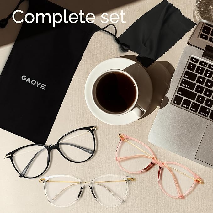 Gaoye Blue Light Blocking Glasses - Trending Round TR90 Frames, Metal Arms, UV400 Protection - Matching Soft Case