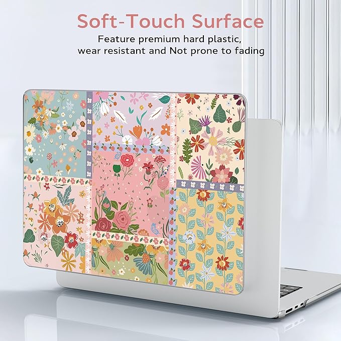 B BELK Compatible with MacBook Air 13 inch Case M5 2026 2025 2024-2022 M4 M3 M2 A3449 A3240 A3113 A2681, Plastic Hard Shell+Keyboard Cover+Screen Protector for MacBook Air 13.6 inch Case, Floral Patch