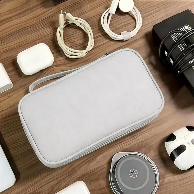 Portable Waterproof Double Layers All-in-One Storage Bag, Travel Cord Organizer，Electronics Accessories Organizer Pouch Bag for Accessories,Charger, USB Cable, Gadget (grey)
