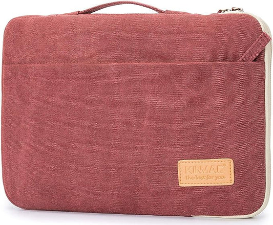 Kinmac 360° Heavy Duty Protective Laptop Sleeve Case Bag Cover with Handle for MacBook Air 13 inch,iPad Pro 13 inch and 13.3 inch HP,Dell,Lenovo,Asus,Acer Laptop (Wine Red Canvas)