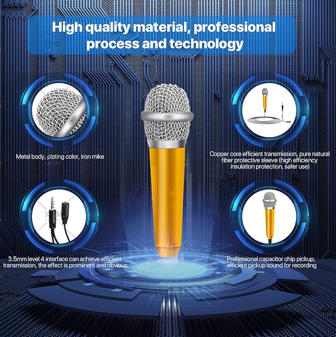 Mini Microphone for Voice Recording, Chatting and Singing on iPhone, Android, PC (Gold)