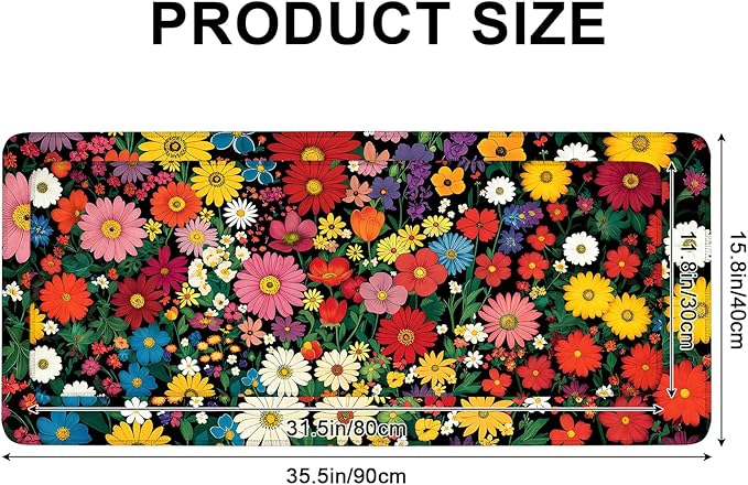 Mouse Pad, Large Anti-Slip with Stitched Edges Desk Mat Desktop Laptop Computer Desk Keyboard Mat,Table Protector Blotter Mat (Flower, 31.5" x 11.8")