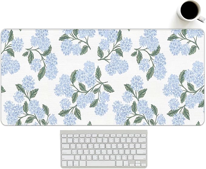 UTELKA Blue Hydrangea Desk Mat, Flroal Desk Matt for Desktop, Blue and White Extra Large Desks Mat Summer Spring Desks Decor Aesthetic Hydrangea Gifts Office Accessories for Women 23.6x11.8