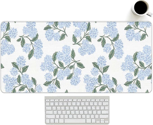 UTELKA Blue Hydrangea Desk Mat, Flroal Desk Matt for Desktop, Blue and White Extra Large Desks Mat Summer Spring Desks Decor Aesthetic Hydrangea Gifts Office Accessories for Women 23.6x11.8