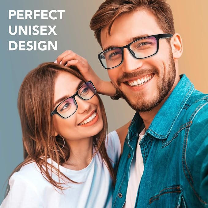 Stylish Blue Light Blocking Glasses for Women & Men – Helps Ease Digital Eye Strain & Headache from Computers, Phones w/Case