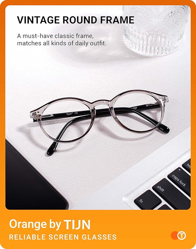 TIJN Blue Light Blocking Glasses Men Women Vintage Thick Round Rim Frame Eyeglasses