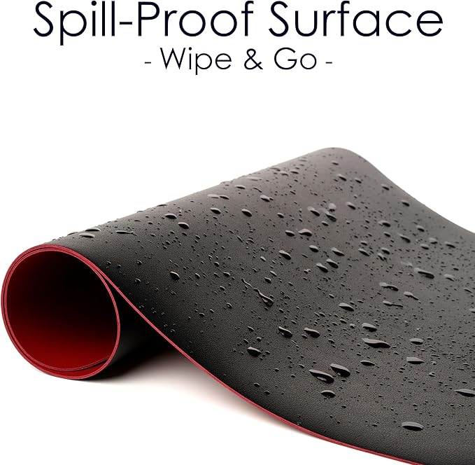 WAYBER Leather Desk Pad Protector, Waterproof Mouse Pad, PU Desk Mat, Office Desk Cover, Desk Writing Mat for Office/Home/Work/Cubicle (Black/Red) 23.6x13.7in