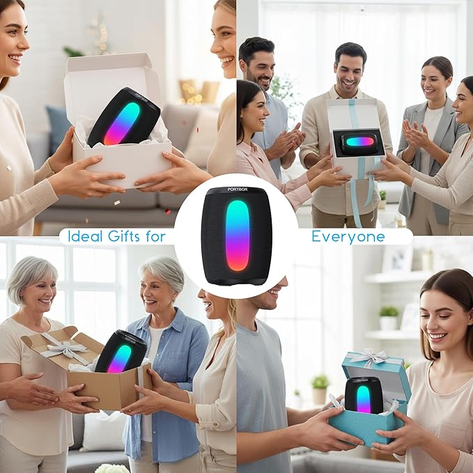 Portable Bluetooth Speaker, 2026 Powerful Stereo Loud Sound Wireless Speaker, 8 LED Modes, IPX5 Waterproof, Up to 36H Playtime, BT 5.3 with AUX, TWS Pairing, for Outdoor/Home/Party/Beach, Ideal Gifts