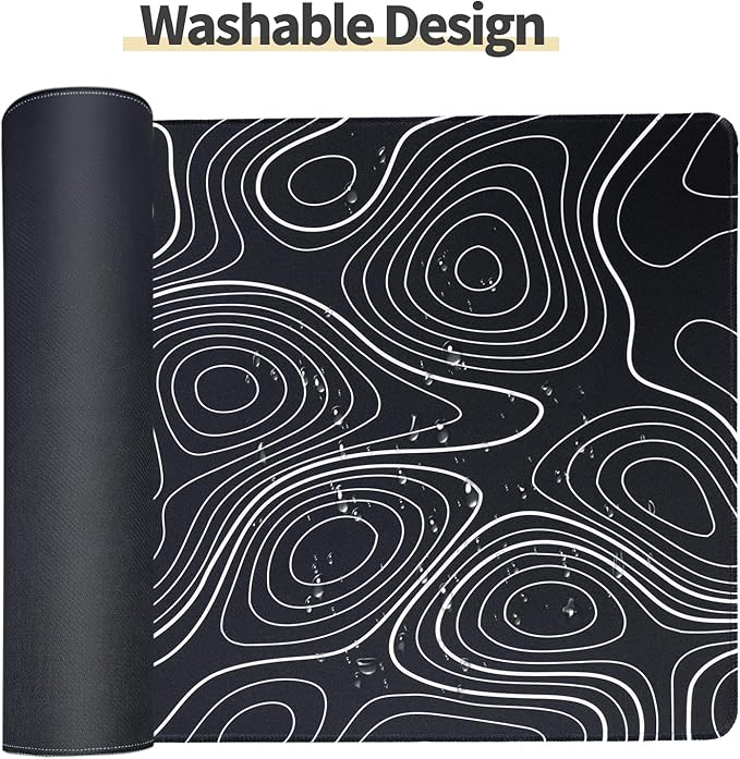 Bloss XL Topographic Mouse Pad Long Desk Mat, Black Mouse Keyboard Pad, Desk Pad, Large Gaming Mouse Mat Non-Slip Rubber (31.5 x 15.7 x 0.12 Inches)