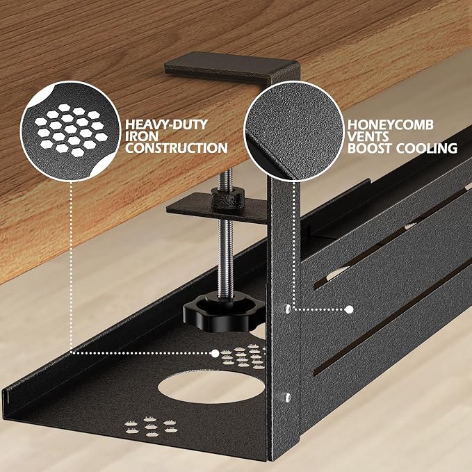 Under Desk Cable Management Tray - 18-29in Retractable Iron Cord Organizer, No-Drill Installation with Anti-Slip Pads, Desk Cable Tray for Office, Gaming,Standing Desks(Black) - Image 2