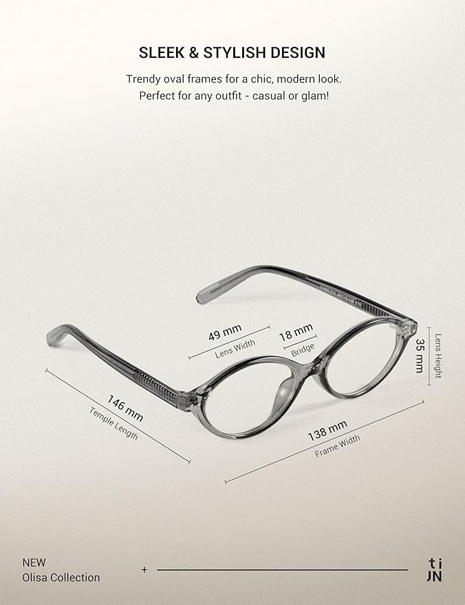 TIJN Olisa Blue Light Blocking Glasses for Women Men,Retro Oval Frame Bluelight Eyeglasses for Gaming/Computer/Screen