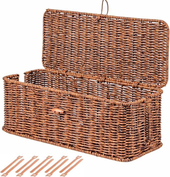 BROWNLILY Cable Management Box, Rattan Style Cord Organizer for Desk Cord Hider Outlet Covers Baby Proofing for Power Strip TV PC Router Charger Under Desk Storage with Lockable Lid and Cable Ties by Unknown