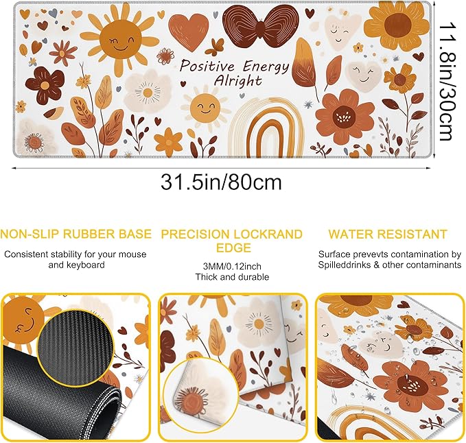 Desk Pad Sticker Desk Mat for Keyboard and Mouse, Large Mousepad with Stitched Edges for Work Game Office, 31.5 x 11.8 in