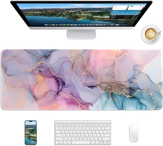 Fantasy Marble Mouse Pad, 31.5 x 11.8 Large Desk Mat with Stitched Edges & Non-Slip Base, Mousepad for Office, Home, Work