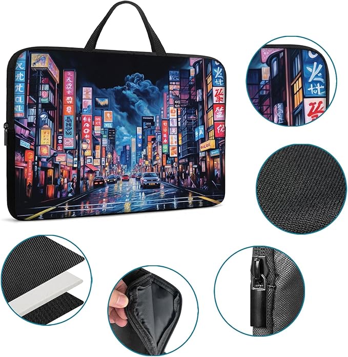 Laptop Sleeve Bag with Handle Computer Protective Soft Cover Case for 14 Inch 13 Inch Laptop,Japanese Street