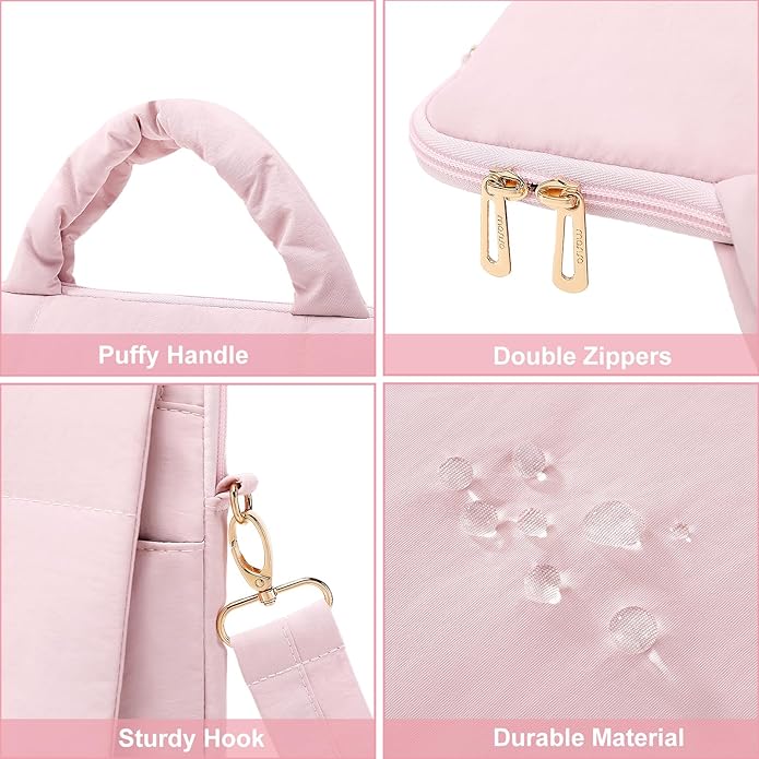 MOSISO Puffy Laptop Shoulder Bag, Messenger Computer Bags, Rectangle Quilted Flapover Sleeve Bag with Zipper&Pocket,