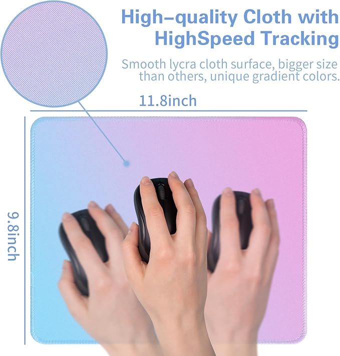 Bloss Small Mouse Pad, Pink Mouse Pad, Desk Mat for Keyboard and Mouse, Cute Mousepad with Stitched Edges, Non-Slip Desk Pad for Gaming, Office(11.8 x 9.8 Inches / 3mm)