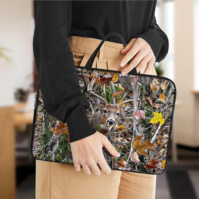 Laptop Sleeve Bag with Handle Computer Protective Soft Cover Case for 14 Inch 13 Inch Laptop,Deer in Forest