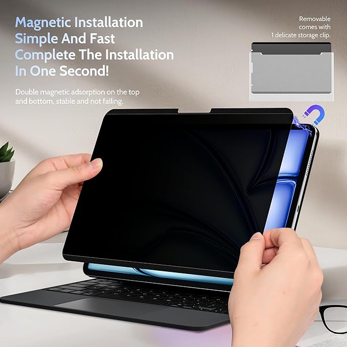 Peslv 4-Way Magnetic Privacy Screen for iPad Air 11 Inch (2024-2026, M2 M3 M4), Removable 360 Spy Private Filter, Anti Blue Light Glare Bubble-Free Easy Install Black Security Protector