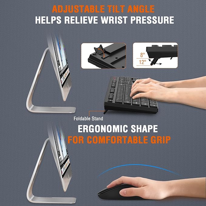 Wireless Keyboard and Mouse Combo, EDJO Silent Full Size Cordless USB Keyboard Mouse, 2.4GHz Lag-Free, Long Battery Life, for Computer, Laptop, PC, Chromebook, Windows (Black, 1 Pack)