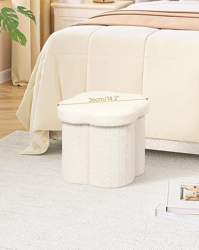 B FSOBEIIALEO Storage Ottoman Cube, Flowers Shaped Ottomans with Storage Foot Stool Footrest for Lving Room, Boucle Ottoman Seat for Dorm Room,Faux Teddy Fur,White 12.6"x12.6"x12.6"