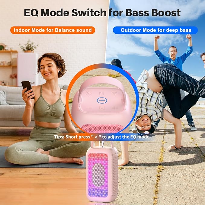 Bobtot Portable Bluetooth Speaker, 16H Playtime Wireless Speakers, Peak Singing Machine with Microphone, Magic Sound, Echo, EQ Mode (Pink, with 1 Mic)