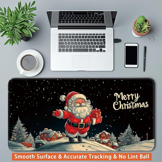 Desk Pad Protector, Office Desk Mat, Large Mouse Pad, Non-Slip Desk Blotter, 23.6x11.8 inch, Merry Christmas Claus Delivering Presents