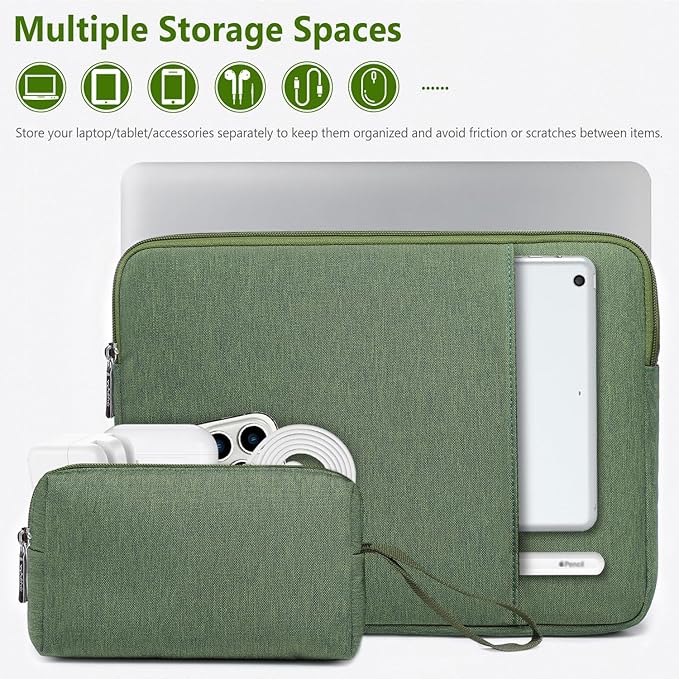HYZUO 14-15 Inch Laptop Sleeve Bag Set for MacBook Air 15 M5 A3448 M4 M3 M2 2026-2023, MacBook Pro 15, XPS 14/15 Plus, 15" Surface Laptop, Notebook Case for 14" HP Lenovo Asus Acer, Grass Green