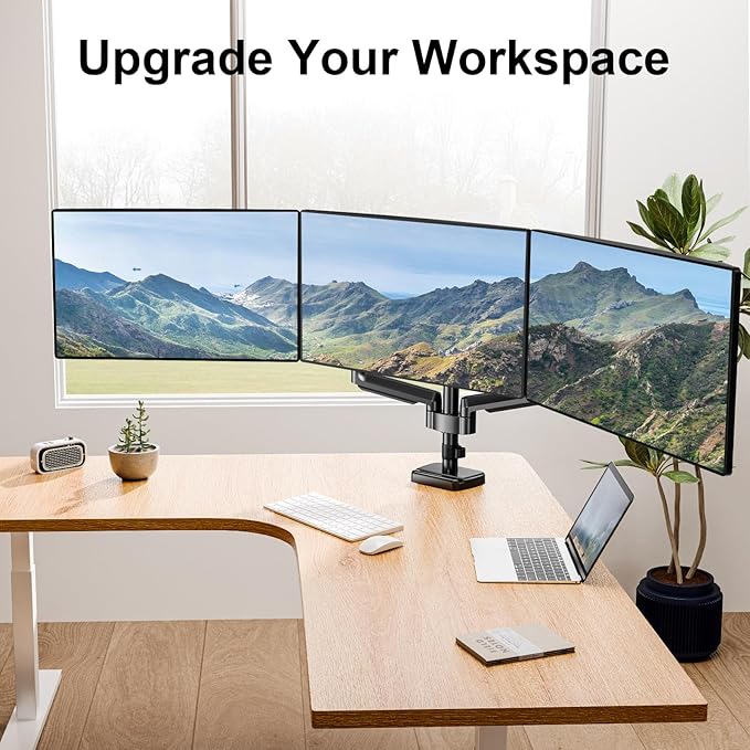 MOUNT PRO Triple Monitor Mount, 3 Monitor Desk Arm fits Three Max 27" LCD Computer Screens, up to 17.6lbs Each, Premium Gas Spring Display Stand with Tilt Swivel Rotation, Vesa Mount 75x75,100x100