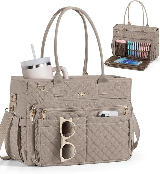 Bagstellar Teacher Bags for Women, 15.6 inch Laptop Work Tote Bag Quilted Nurse Bible Computer Shoulder Bag for School Travel | Dream Tote Work Bag, with 40oz Cup Holder, Insulated Pocket, Zipper & Strap, Office Briefcase, Ideal Gift for Women