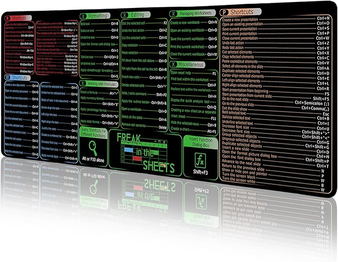 Office Software Excel Shortcuts Mouse Pad, Extended Large Cheat Sheet Mousepad, Mouse Pads for Desk Non-Slip, Keyboard Mouse Pad for Laptop Computer Work Office Desk Accessories 31.5x11.8 in