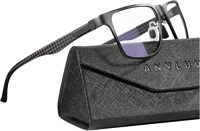ANYLUV Carbon Fiber Reading Glasses for Men Women, Blue Light Blocking Computer Readers, Anti Glare Spring Hinge