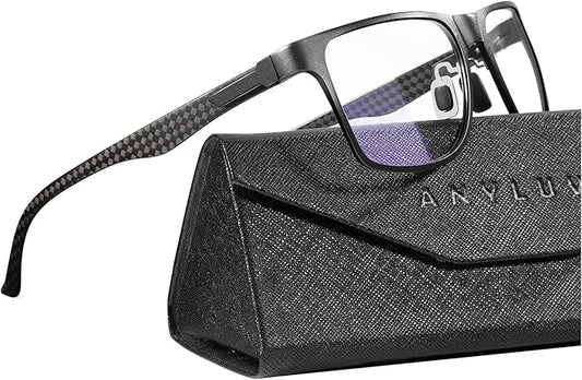 ANYLUV Carbon Fiber Reading Glasses for Men Women, Blue Light Blocking Computer Readers, Anti Glare Spring Hinge