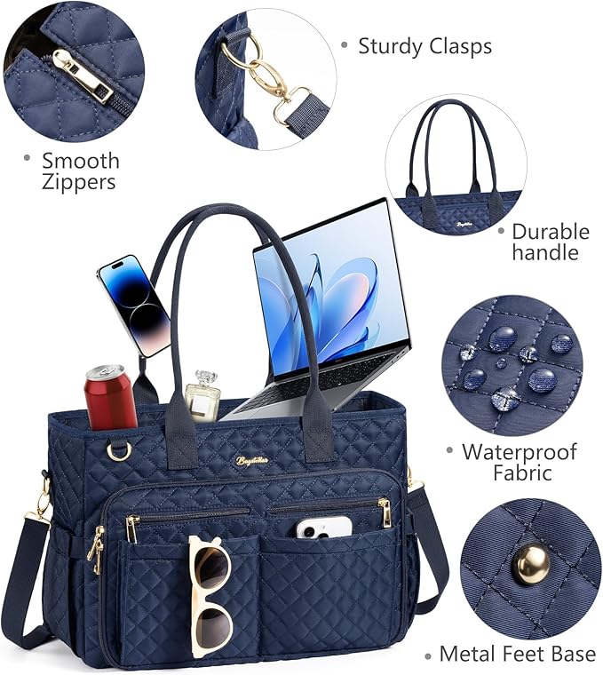 Bagstellar Teacher Bags for Women, 15.6 inch Laptop Work Tote Bag Quilted Nurse Bible Computer Shoulder Bag for School Travel | Dream Tote Work Bag, with 40oz Cup Holder, Insulated Pocket, Zipper & Strap, Office Briefcase, Ideal Gift for Women