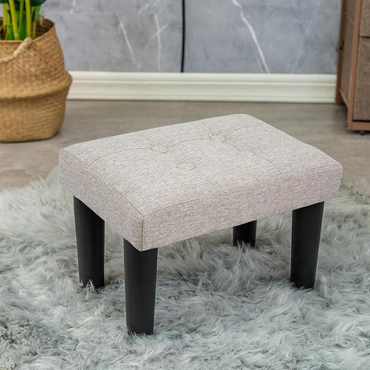 CAROLMADE Ottoman Foot Rest, Linen Small Ottoman Foot Stool with Legs Modern Footstool Ottomans for Living Room Entryway Office, Beige