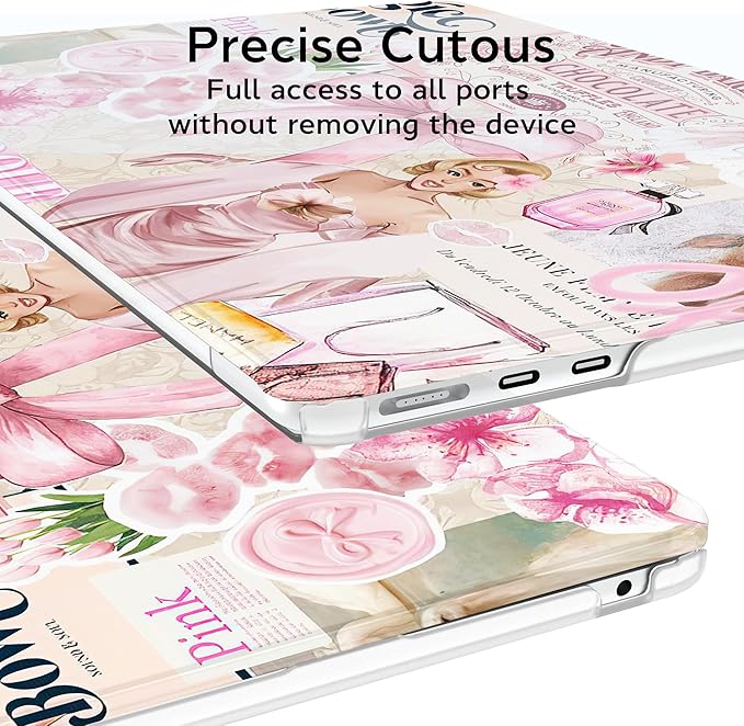B BELK Compatible with MacBook Air 13 inch Case M5 2026-2022 M4 M3 M2 A3449 A3240 A3113 A2681, Plastic Hard Shell+Keyboard Cover+Screen Protector for MacBook Air 13.6 inch Case, Vintage Pink Collage